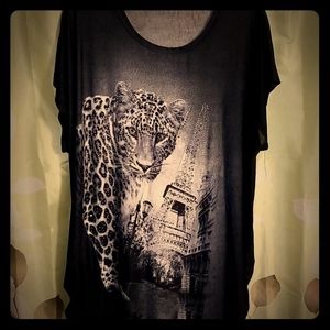 Black Rhinestoned Leopard Top